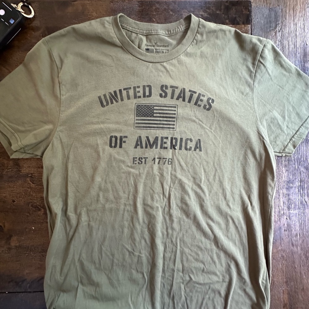 Green Short Sleeve Crew Neck Tee with Military Print